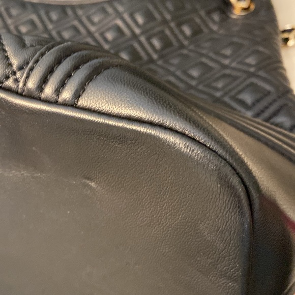 Tory Burch Fleming Tote Black Leather Zip Top Convertible Double Single Handles - Picture 15 of 16